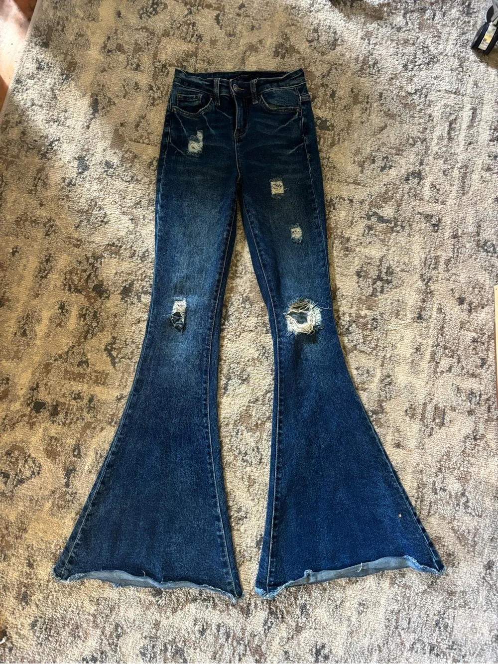 Flying Monkey Dark Blue Distressed Flare Jeans